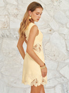 Backless Lace Cotton Linen Mini Dress
