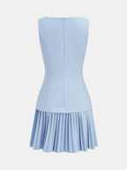 Boat Neck Sleeveless Pleated Mini Dress