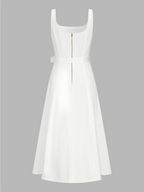 Eyelet Embroidery Belted Square Neck Maxi Dress