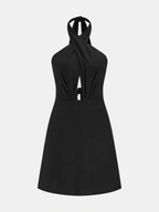 Cross Halter Cotton Linen Mini Dress