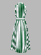 Striped Sleeveless Cotton Belted Midi Dress