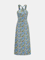 Halter Neck Floral Print Midi Dress