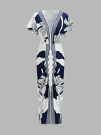 Printed Deep V-Neck Midi Dress Without Belt