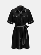 Oversized Contrast Stitch Belted Shirt Dress
