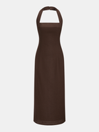 Cotton & Linen Halter Backless Split Dress