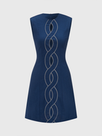 Linen & Cotton Cut-Out Contrast-Stitch Mini Dress