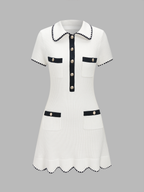 Polo Collar Contrast Trim Ribbed Knit Mini Dress