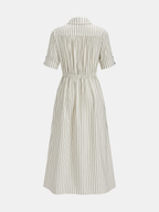 Cotton Linen Striped Midi Shirt Dress