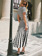 Short Sleeve Zigzag Knit Maxi Dress