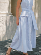 Striped Sleeveless Belted Maxi Shirt Dress