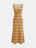 Cutout Back Zigzag Knit Maxi Dress