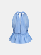 Pinstripe Halter Peplum Top & Pleated Skirt Set
