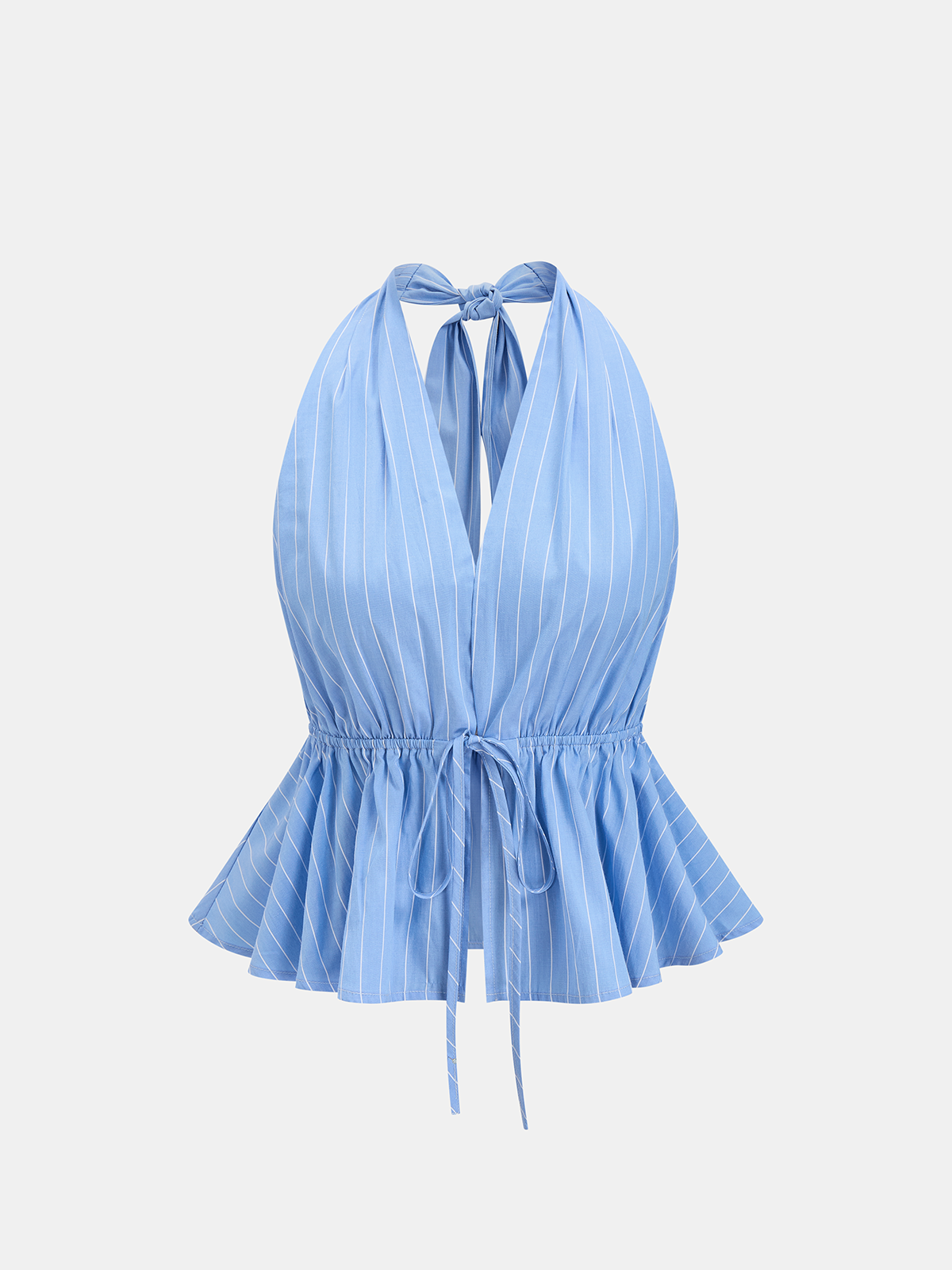 Pinstripe Halter Peplum Top & Pleated Skirt Set