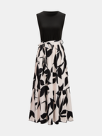 Sleeveless Leaf Print Tie Waist Maxi Dress