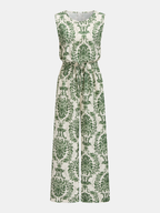 Sleeveless Damask Print Wide Leg Jumpsuit
