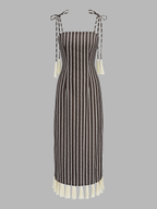 Striped Tassel Tie-Strap Midi Dress