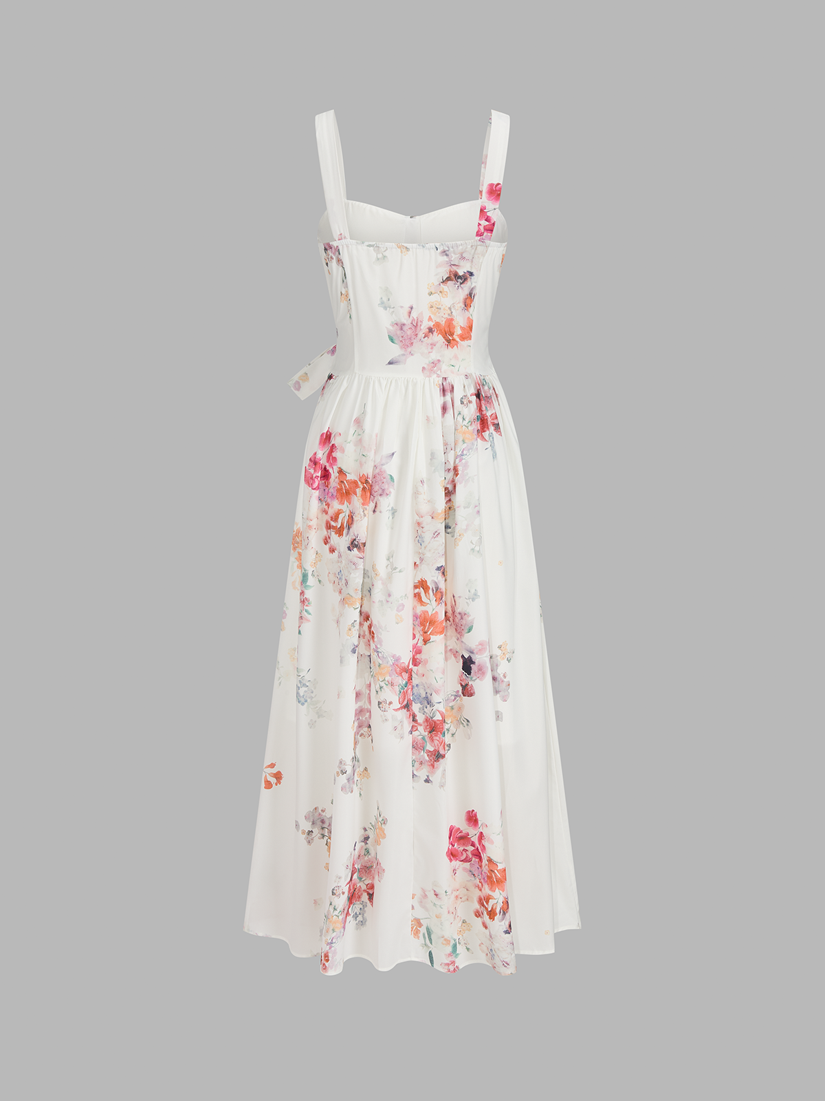 Cotton Watercolor Floral Corset Midi Dress