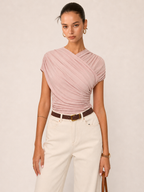 Wrap-Front Ruched Short Sleeve Top