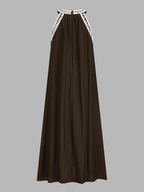 Contrast Trim Sleeveless Flowy Midi Dress