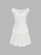 Sleeveless V Neck Pleated Mini Dress