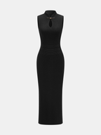 Frog Button Cheongsam Style Knit Maxi Dress