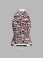 Geometric Print Cinched Waist Satin Top
