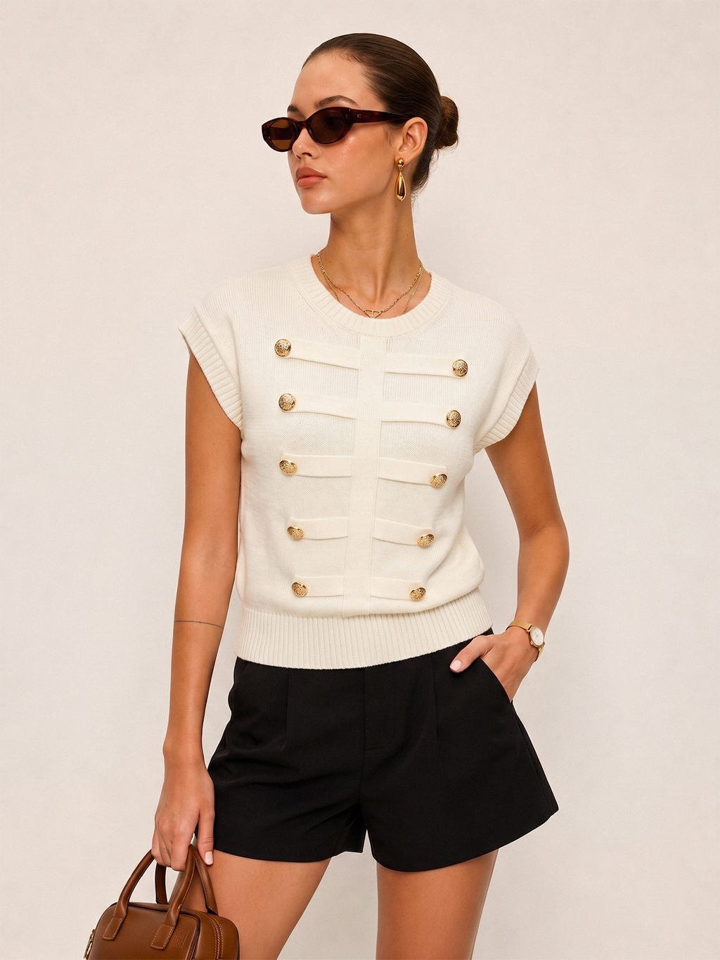 Napoleon Metal Detail Crew Neck Knit Top