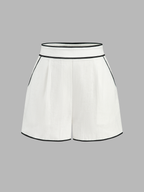 Cotton Linen Contrast Trim Top & Shorts Set