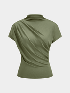 Ruched Mock Neck Short Sleeve Top