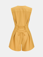 Sleeveless V Neck Cinched Waist Romper