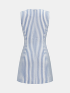 Scallop Trim Striped Sleeveless Mini Dress