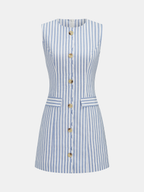 Scallop Trim Striped Sleeveless Mini Dress