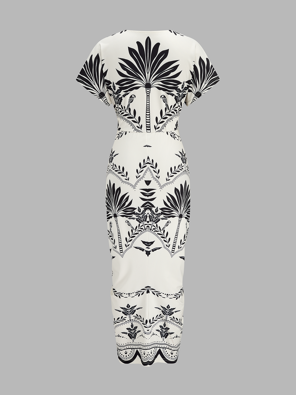 Palm Leaf Print Deep V Neck Maxi Dress