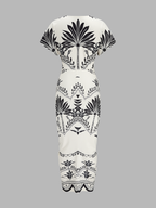 Palm Leaf Print Deep V Neck Maxi Dress