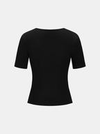 Metal Detail Short Sleeve Ribbed Knit Top