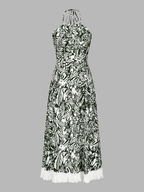 Fringe Hem Jungle Print Halter Maxi Dress