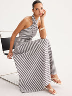 Striped Halter Belted Maxi Dress