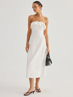 Detachable Straps Ruffled Trim Cotton Midi Dress