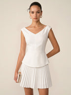 Sleeveless V Neck Pleated Mini Dress