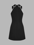 Tie Detail Contrast Trim Collared Mini Dress
