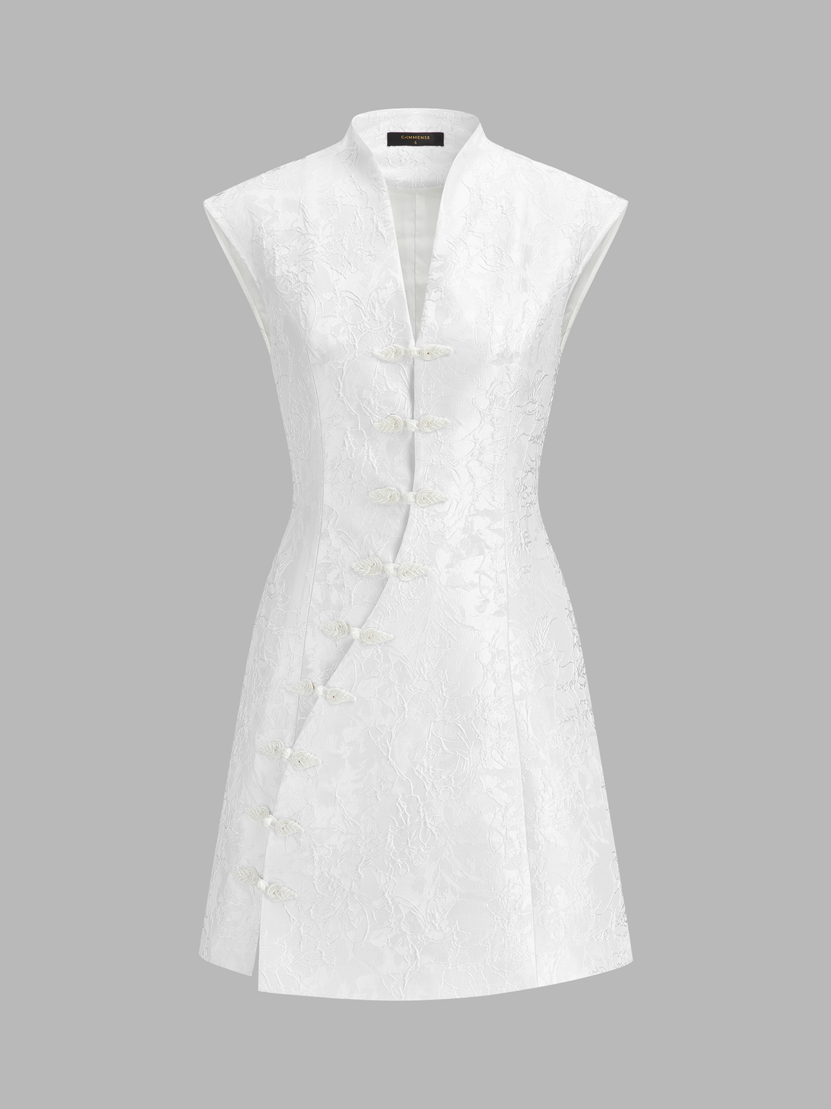 Jacquard Cheongsam-Style Frog Button Mini Dress