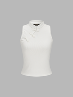 Frog Button Ribbed Sleeveless Top