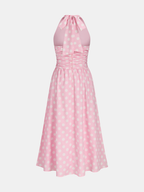 Polka Dot Halter Ruched Midi Dress