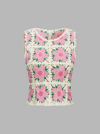 Floral Crochet Sleeveless Knit Vest