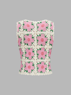 Floral Crochet Sleeveless Knit Vest