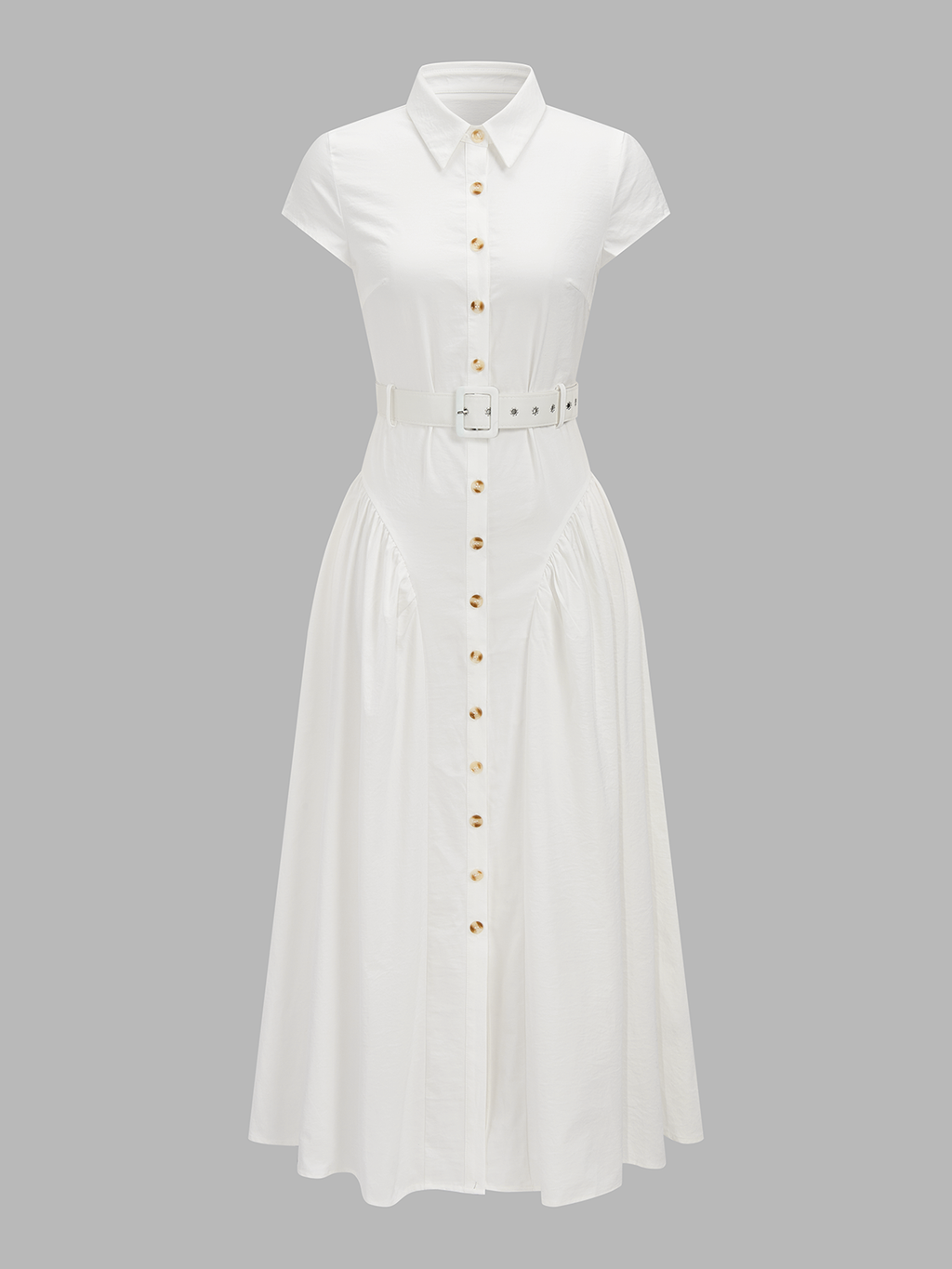 Belted Button Short Sleeve Maxi Shirt Dress
