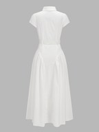 Belted Button Short Sleeve Maxi Shirt Dress
