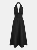 Deep V-Neck Halter Cotton Linen Maxi Dress