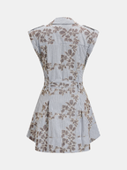 Belted Striped Floral Embroidered Shirt Dress