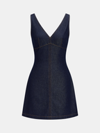 V-Neck Sleeveless Back Zipper Denim Mini Dress